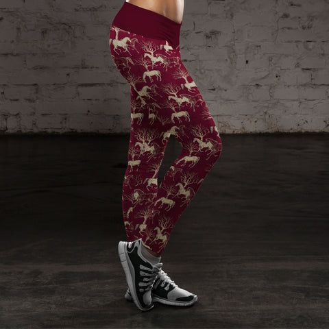 Image of Horse Leggings Burgundy Horse