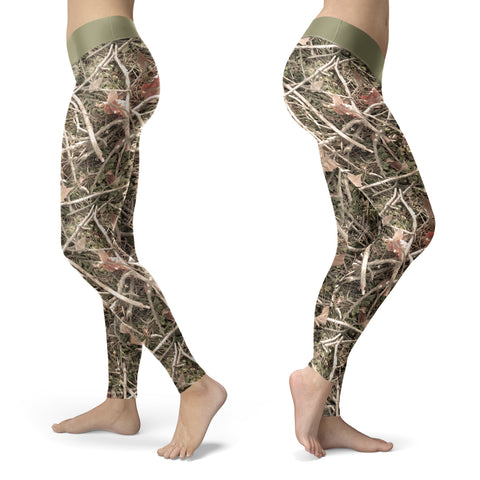 Image of Hunting Leggings Realistic Branches and Leaves Camo