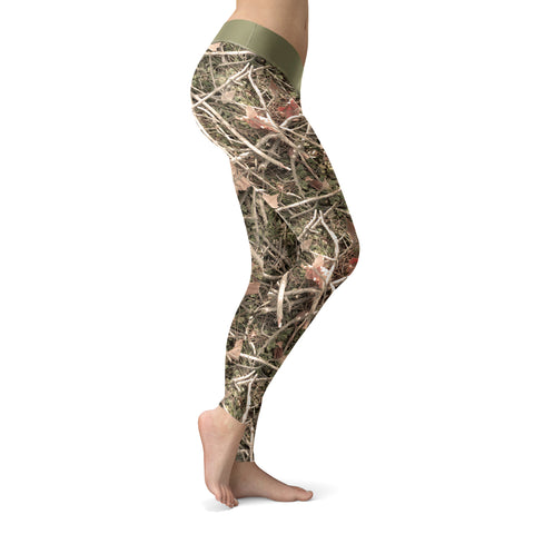 Image of Hunting Leggings Realistic Branches and Leaves Camo