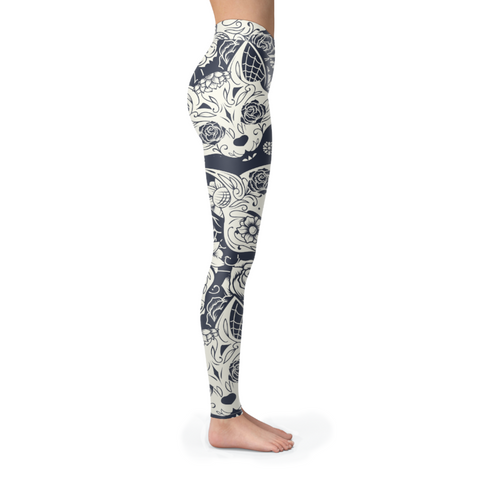 Image of Sugar Skull Leggings Cats B&W