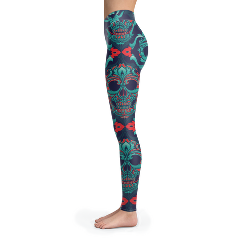 Image of Sugar Skull Leggings Ornamental Skulls Yoga Pants