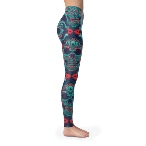 Image of Sugar Skull Leggings Ornamental Skulls Yoga Pants