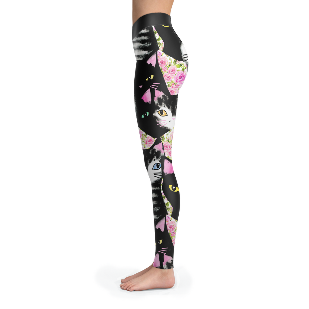 Black Cats N Pink Roses Leggings