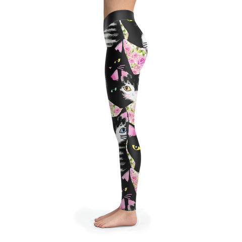 Image of Black Cats N Pink Roses Leggings