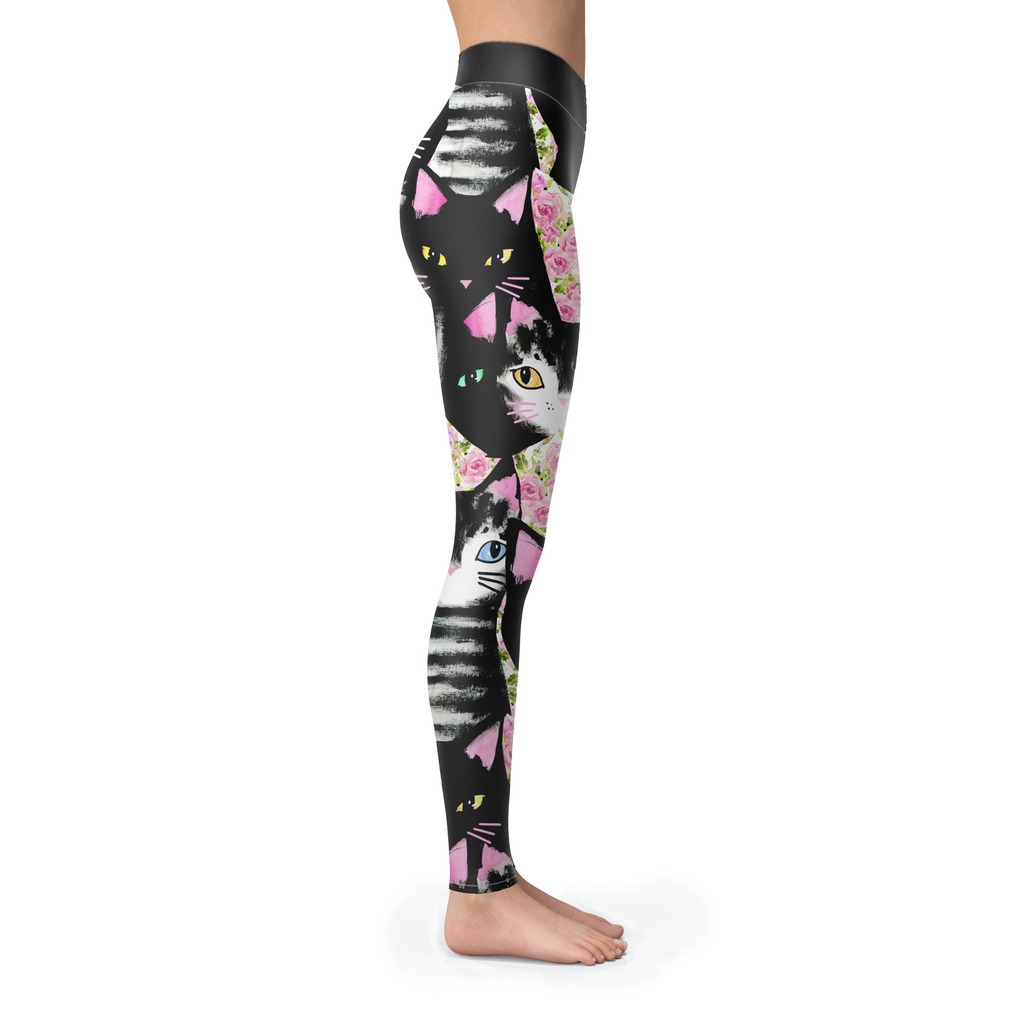 Black Cats N Pink Roses Leggings