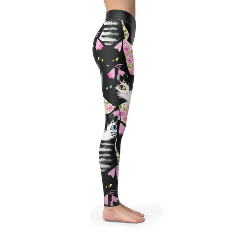 Image of Black Cats N Pink Roses Leggings