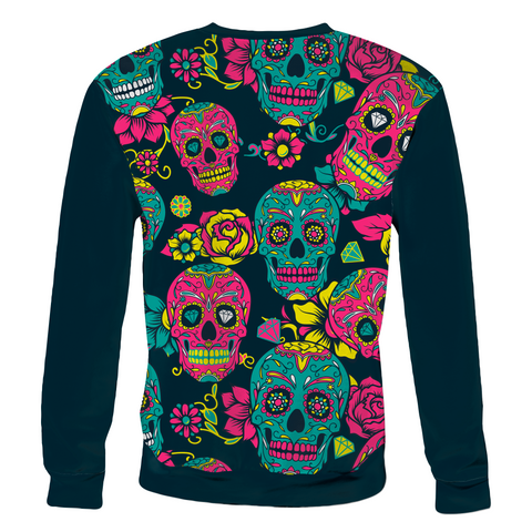 Image of Sugar Skull Unisex Sweatshirt Navy and Pink