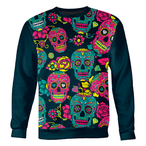 Image of Sugar Skull Unisex Sweatshirt Navy and Pink