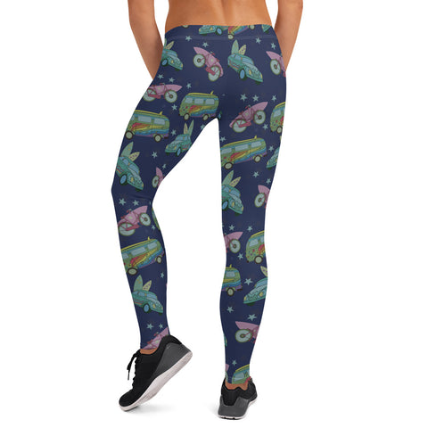 Image of Surfing Leggings with Hippie Vans Cars and Bicycles