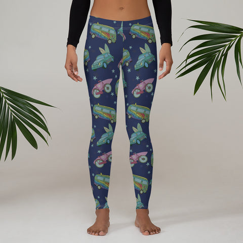 Image of Surfing Leggings with Hippie Vans Cars and Bicycles