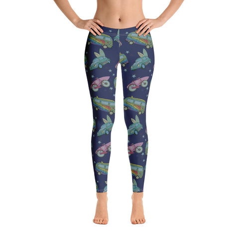 Image of Surfing Leggings with Hippie Vans Cars and Bicycles