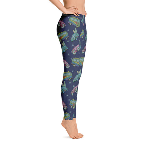 Image of Surfing Leggings with Hippie Vans Cars and Bicycles