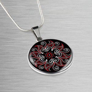 Mandala Black and Red Pendant Necklace