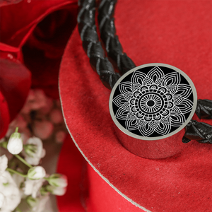 Mandala Black and White Unisex Leather Charm Bracelet