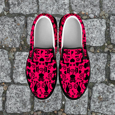 Image of Cats Slip On Shoes Pink Black
