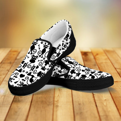 Image of Cats Slip On Shoes White Black