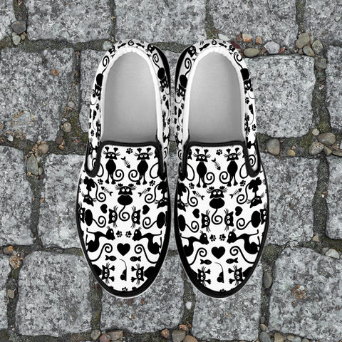 Image of Cats Slip On Shoes White Black