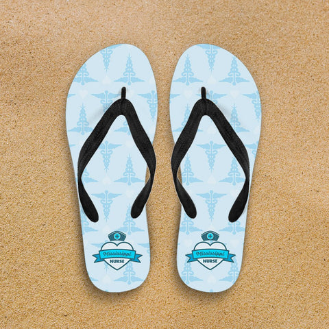 Image of Mississippi Nurse Flip Flops Blue