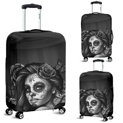 Image of Calavera Sugar Skull Luggage Cover Black and White