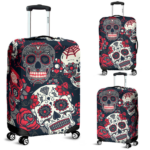 Image of Sugar Skull Red Rose Printed Luggage Cover