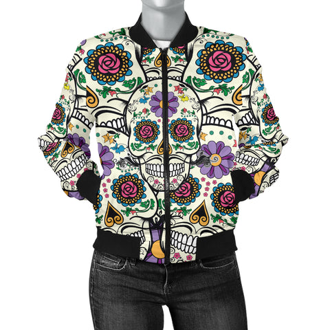 Image of Violet Sugar Skull Women's Printed Bomber Jacket