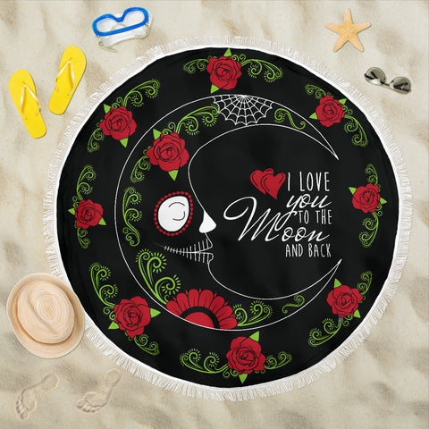 Image of Love You To The Moon Sugar Skull Beach Blanket Towel