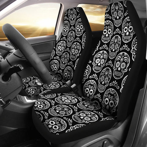 Image of Black and White Sugar Skull Universal Car Seat Covers