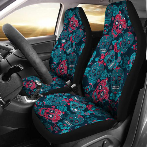 Image of Turquoise Sugar Skull Car Seat Covers