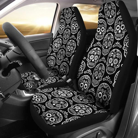 Image of Black and White Sugar Skull Universal Car Seat Covers