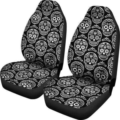 Image of Black and White Sugar Skull Universal Car Seat Covers