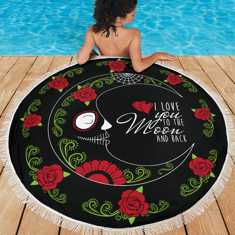 Image of Love You To The Moon Sugar Skull Beach Blanket Towel