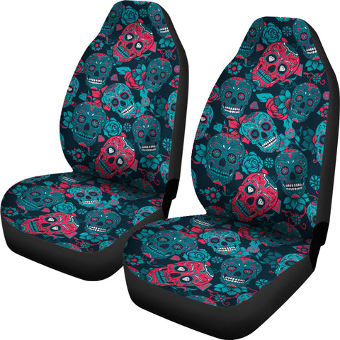 Image of Turquoise Sugar Skull Car Seat Covers