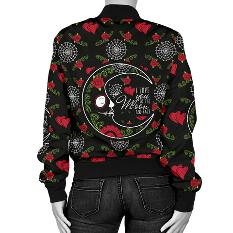 Image of Love You To The Moon Sugar Skull Women's Bomber Jacket