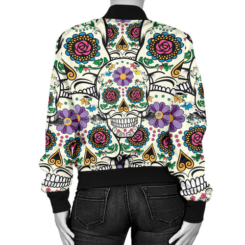 Image of Violet Sugar Skull Women's Printed Bomber Jacket