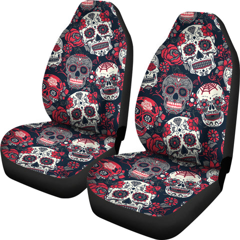 Image of Sugar Skull Red Rose Universal Printed Car Seat Covers