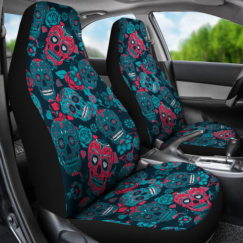 Image of Turquoise Sugar Skull Car Seat Covers