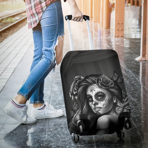 Image of Calavera Sugar Skull Luggage Cover Black and White