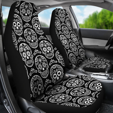 Image of Black and White Sugar Skull Universal Car Seat Covers