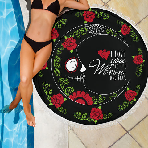 Image of Love You To The Moon Sugar Skull Beach Blanket Towel