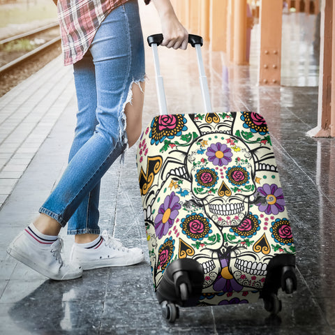 Image of Violet Sugar Skull Printed Luggage Cover