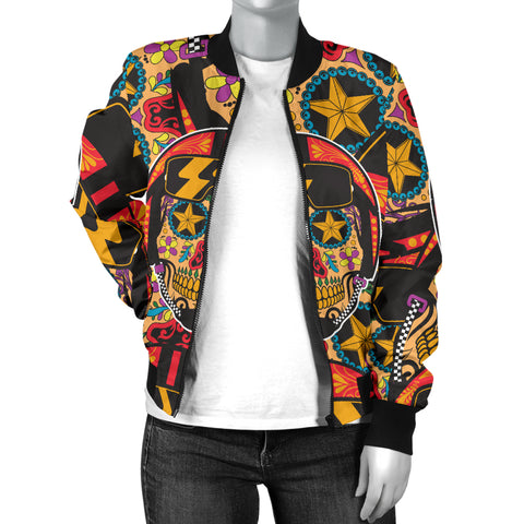 Image of Biker Sugar Skull Women's Bomber Jacket