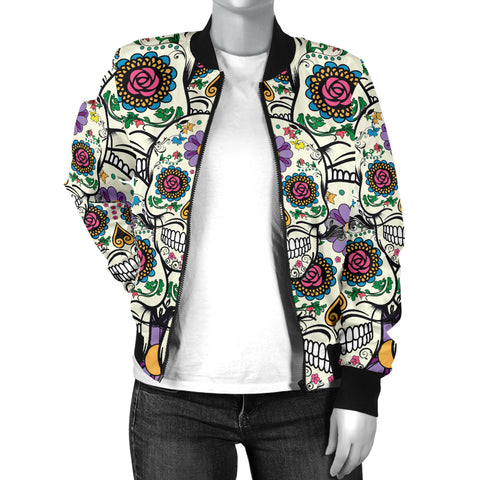 Image of Violet Sugar Skull Women's Printed Bomber Jacket