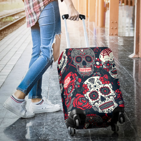 Image of Sugar Skull Red Rose Luggage Cover