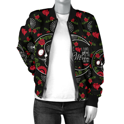 Image of Love You To The Moon Sugar Skull Women's Bomber Jacket