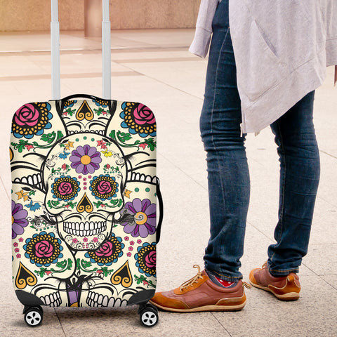 Image of Violet Sugar Skull Printed Luggage Cover