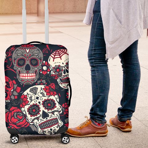 Image of Sugar Skull Red Rose Printed Luggage Cover