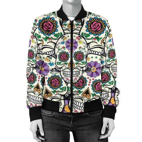 Image of Violet Sugar Skull Women's Bomber Jacket