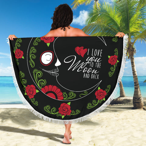 Image of Love You To The Moon Sugar Skull Beach Blanket Towel