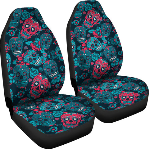 Image of Turquoise Sugar Skull Car Seat Covers