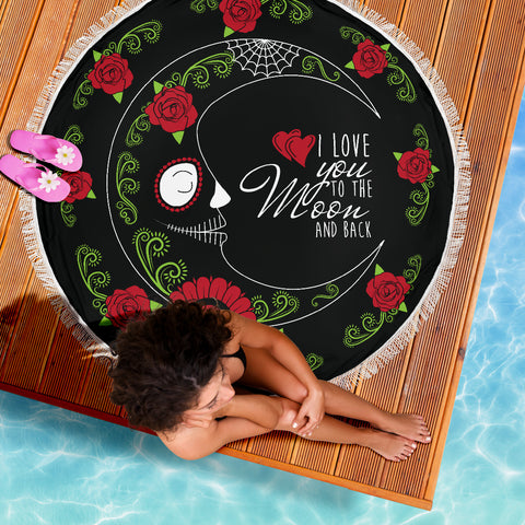 Image of Love You To The Moon Sugar Skull Beach Blanket Towel